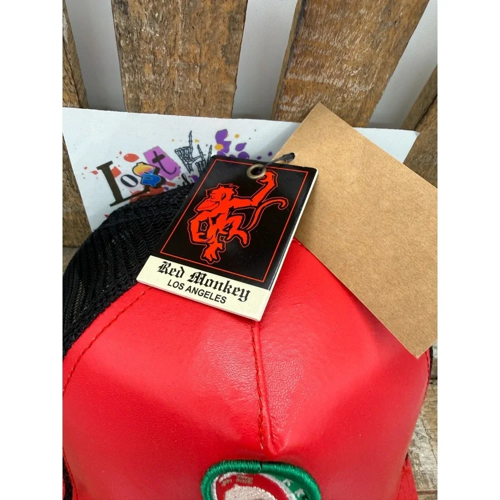 mens hatRed Monkey Los Angeles Virgin Mary Trucker Hat Red Black Limited Edition